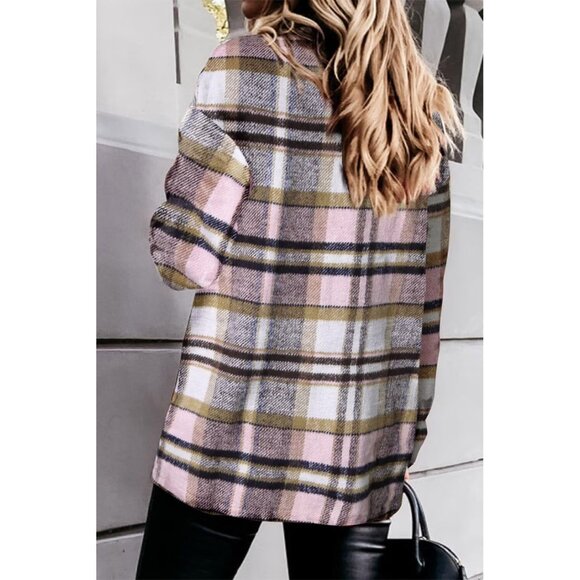 Women Pink Collared V Neck Button Down Oversized Long Sleeve Shirt Top - Picture 5 of 5